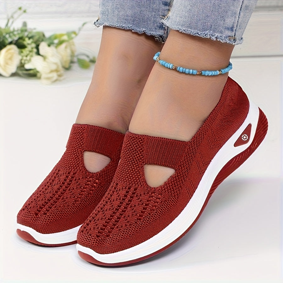 Women'S Breathable Knit Sneakers - Slip-On Low Top Sneakers with Plain Toe, Lightweight PVC Sole, and Comfortable Fabric Upper for All-Day Wear (Green, Blue, Black, Purple, Pink), Casual Footwear | Minimalist Design | Breatha